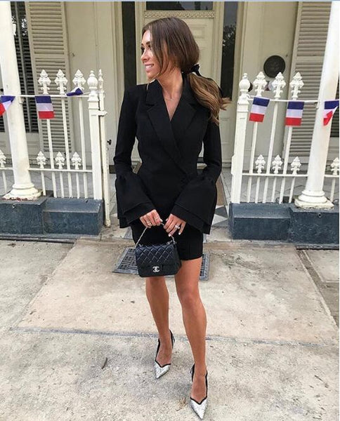 New Women Blazers Sexy Deep V Flare Sleeve Lace Suits Fashion Notched Full Sleeve Autumn Women Blazers