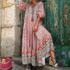 Women Chic Retro Floral Print Boho Dress 2023 Spring Half Sleeve Ruffle Maxi Dress Summer V Neck Button Beach Holiday Dress