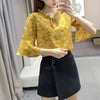 New Women Chiffon Blouse Shirts Summer Casual Floral Print Ruffles Flare Half Sleeve Lace-up Elegant Blouses Tops Plus Size 3XL