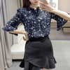 New Women Chiffon Blouse Shirts Summer Casual Floral Print Ruffles Flare Half Sleeve Lace-up Elegant Blouses Tops Plus Size 3XL