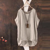 New Women Cotton Linen Loose shirt Batwing Sleeve Solid Casual Crew Neck polyester Summer Hem Irregular Vintage Blusa Plus Size