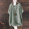 New Women Cotton Linen Loose shirt Batwing Sleeve Solid Casual Crew Neck polyester Summer Hem Irregular Vintage Blusa Plus Size