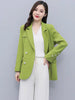Women Elegant Design Blazer Double Breasted Winter Coat Sash Belt Green Formal Work Business Office Lady Big Size Jackets