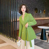 Women Elegant Design Blazer Double Breasted Winter Coat Sash Belt Green Formal Work Business Office Lady Big Size Jackets