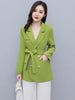 Women Elegant Design Blazer Double Breasted Winter Coat Sash Belt Green Formal Work Business Office Lady Big Size Jackets