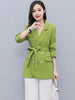 Women Elegant Design Blazer Double Breasted Winter Coat Sash Belt Green Formal Work Business Office Lady Big Size Jackets