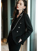 Women Business Suit Spring Autumn 2023 Elegant Chic  Office Lady Formal Work Suit Slim Black Pants Suit