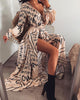 Women  Letter Print Maxi Dress Boho V-neck Long Dress Spring Summer Autumn Slit Beach Robe Femme Casual Loose Dresses