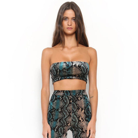 New Women Ladies Boho Off Snakeskin Strapless Chic Print Shoulder Sleeveless Crop Top Summer Tank Tops