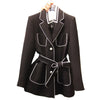 Women Long Sleeve Solid Patchwork Lace Up Pockets Single Breasted Casual Blazers Coat