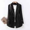 Women Notched Collar Blazer With Slanted Pocket Fall Winter Elegant Office Work Double Breasted Jackets Slim Coat