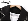 Women Notched Collar Blazer With Slanted Pocket Fall Winter Elegant Office Work Double Breasted Jackets Slim Coat