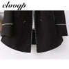 Women Notched Collar Blazer With Slanted Pocket Fall Winter Elegant Office Work Double Breasted Jackets Slim Coat