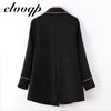 Women Notched Collar Blazer With Slanted Pocket Fall Winter Elegant Office Work Double Breasted Jackets Slim Coat