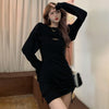 Women'S 2-Piece Long-Sleeved Shrug Tight-Fitting Mid-Length Dress With Drawstring Jacket And Dress Set