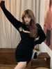 Women'S 2-Piece Long-Sleeved Shrug Tight-Fitting Mid-Length Dress With Drawstring Jacket And Dress Set
