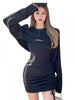 Women'S 2-Piece Long-Sleeved Shrug Tight-Fitting Mid-Length Dress With Drawstring Jacket And Dress Set