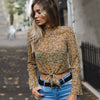 New Women Summer Long Sleeve Crop Translucent Shirts Floral Sexy Blouse Stand Loose Casual Shirt Fashion Female Clothes