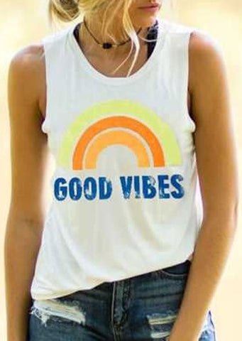 New Women Tank Tops Good Vibes O-Neck Tank 2022 Summer Sleeveless Female White Casual Tank Tops Fashion Fem Ladies Tops Tee