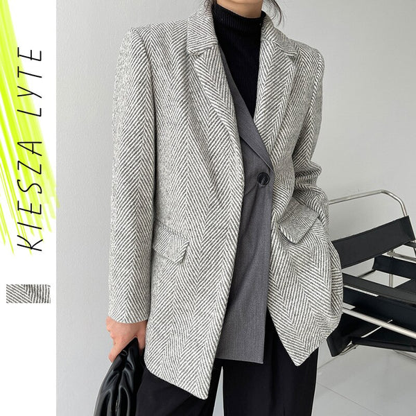 Women Winter Coat Twill Thick Tweed Coat 2022 Winter Fake Two Pieces Elegant Ladies Coats