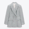 Women's Houndstooth Tweed Blazers Elegant Textured Double-breasted Blue Fall Jacket Office Plaid Coats Suit ZA Women 2023