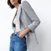 Women's Houndstooth Tweed Blazers Elegant Textured Double-breasted Blue Fall Jacket Office Plaid Coats Suit ZA Women 2023