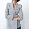 Women's Houndstooth Tweed Blazers Elegant Textured Double-breasted Blue Fall Jacket Office Plaid Coats Suit ZA Women 2023