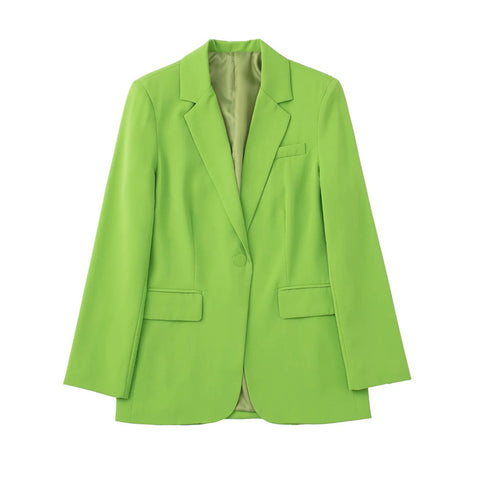 Women's Jacket Single Button Green Blazer Coat Vintage Long Sleeve Female Outerwear Chic Femme Clothing Clothing