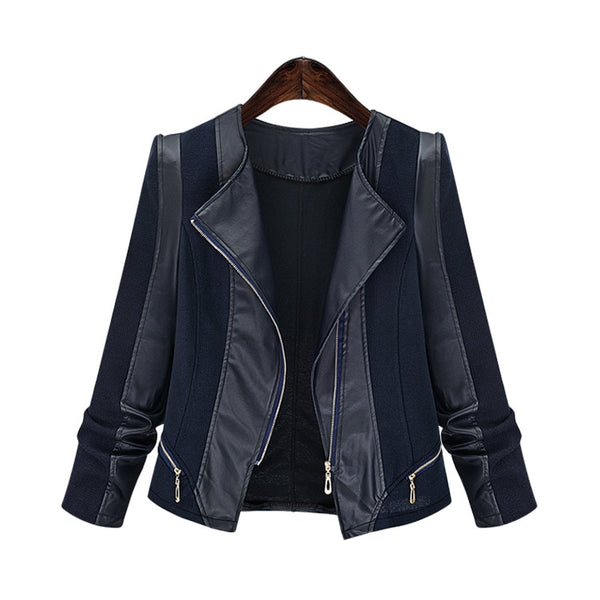 New Women's Short Jacket Loose Thin Leather Jacket Long Sleeve Knit Leather Jacket