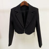 Women's Suit Sexy Lapel Long Sleeve Diamond Tassel Short Jacket & Mini Skirt Diamond Tassel Two Piece Set