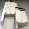 Women's Suit Sexy Lapel Long Sleeve Diamond Tassel Short Jacket & Mini Skirt Diamond Tassel Two Piece Set
