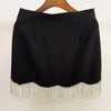 Women's Suit Sexy Lapel Long Sleeve Diamond Tassel Short Jacket & Mini Skirt Diamond Tassel Two Piece Set
