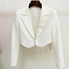 Women's Suit Sexy Lapel Long Sleeve Diamond Tassel Short Jacket & Mini Skirt Diamond Tassel Two Piece Set