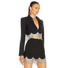 Women's Suit Sexy Lapel Long Sleeve Diamond Tassel Short Jacket & Mini Skirt Diamond Tassel Two Piece Set
