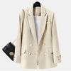 Womens Long Blazer Double Breasted Suit Jacket Loose Coat Solid Formal Blazer Temperament Slim Blazers Coat Casual Wild Tops