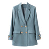 Womens Long Blazer Double Breasted Suit Jacket Loose Coat Solid Formal Blazer Temperament Slim Blazers Coat Casual Wild Tops