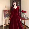 Year 2022 Christmas Party Midi Velvet Dress Square collar Long Sleeve High Waist A Line Dresses For Woman Plus Size Clothing