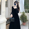 Year 2022 Christmas Party Midi Velvet Dress Square collar Long Sleeve High Waist A Line Dresses For Woman Plus Size Clothing