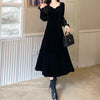 Year 2022 Christmas Party Midi Velvet Dress Square collar Long Sleeve High Waist A Line Dresses For Woman Plus Size Clothing