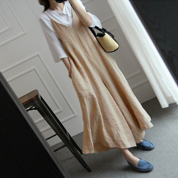 New Women V Neck Strappy Solid Long Dungarees Cotton Linen Wide Leg Pants Jumpsuits Loose Bib Overalls Rompers Plus Size
