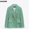 Za Blazer Women Slim Hounstooth Green Blazers Women Elegant Notched Jackets Women Office Lady Double Breasted Suits Ladies