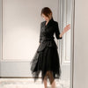black women Set hollow out backless slim jacket and mesh a-line skirt  elegant formal women sets