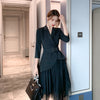black women Set hollow out backless slim jacket and mesh a-line skirt  elegant formal women sets