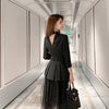 black women Set hollow out backless slim jacket and mesh a-line skirt  elegant formal women sets