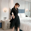 black women Set hollow out backless slim jacket and mesh a-line skirt  elegant formal women sets