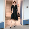 black women Set hollow out backless slim jacket and mesh a-line skirt  elegant formal women sets