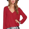 selling Spring Sexy Blouses Shirts Long Women Summer Casual Long Sleeve Chiffon V Neck  Blouse Loose Top