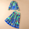 long Sleeve starfish seashells printed shirt+ pleated skirt suits skirt set 210812YZ01