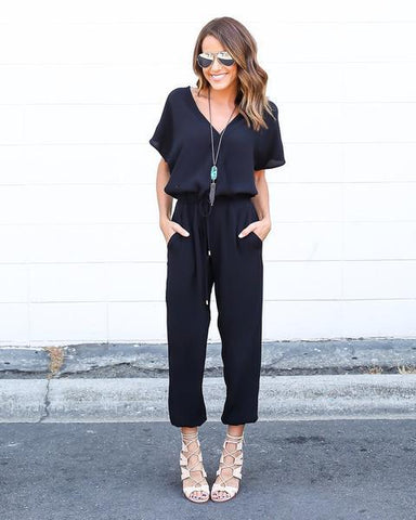 New loose summer V-neck sexy cross-tie chiffon women's suits short-sleeved beach cool pants Jumpsuits women Playsuits D1063