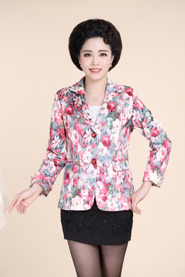 New middle-aged and old suit jacket women's autumn jacket middle-aged women suit small suit short paragraph Printed Blazers coat